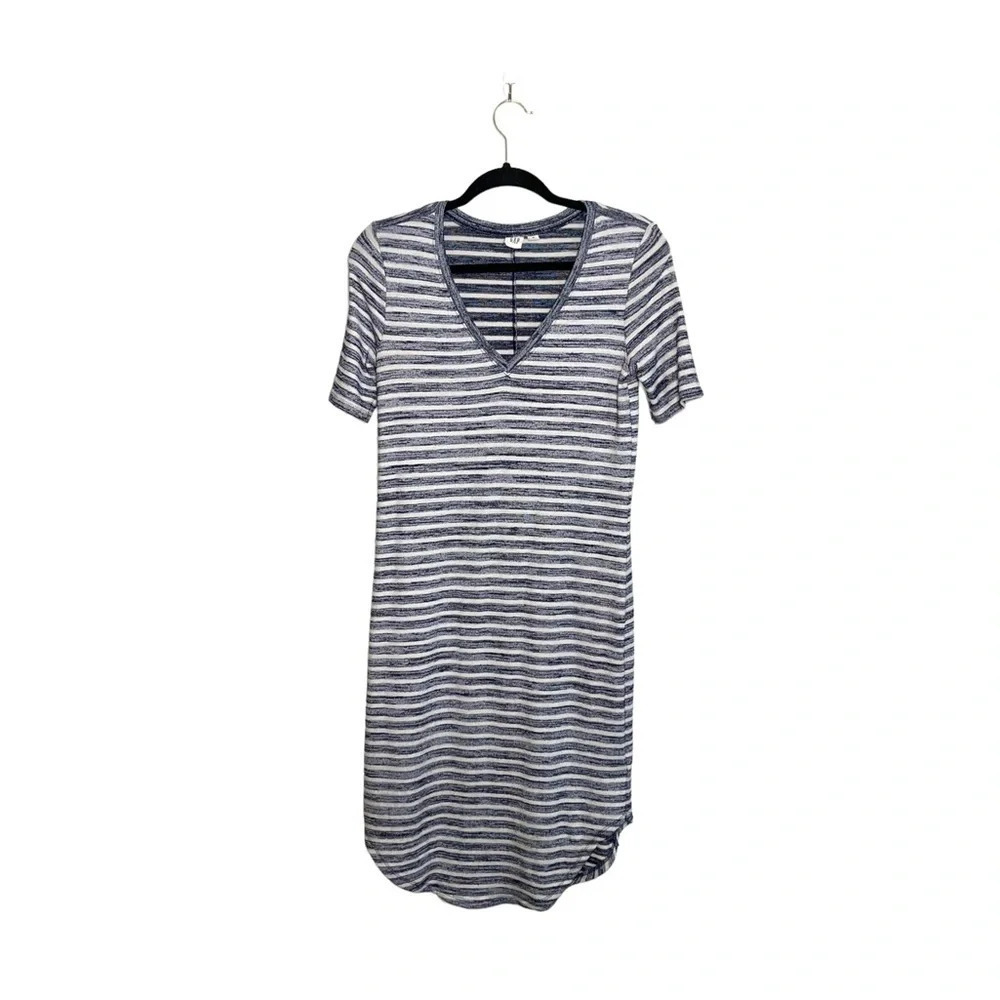 GAP Navy Blue & White Striped Brushed Round Hem Shirt Midi Dress Xsmall Women’s